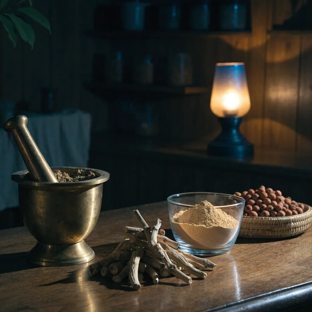 A working hand resting beside a blank paper slip and a small brass scale on a dark oak bench